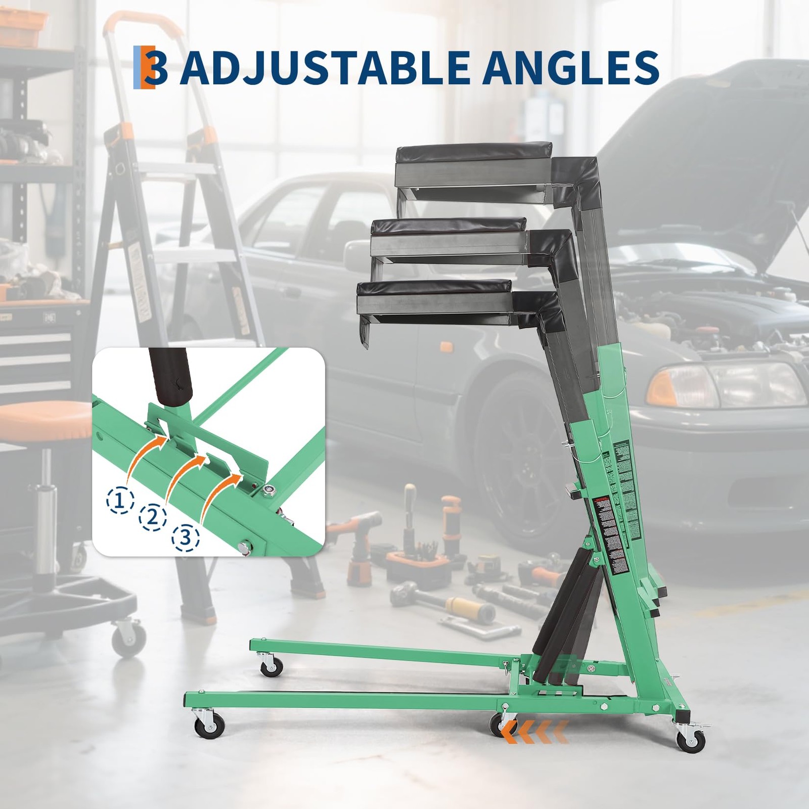 Foldable Topside Automotive Engine Creeper 400LBS 49.21" to 68.89" W/ 6 Casters