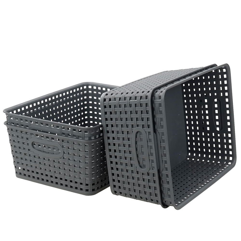4-Pack Plastic Storage Basket, Gray Organizer Bin
