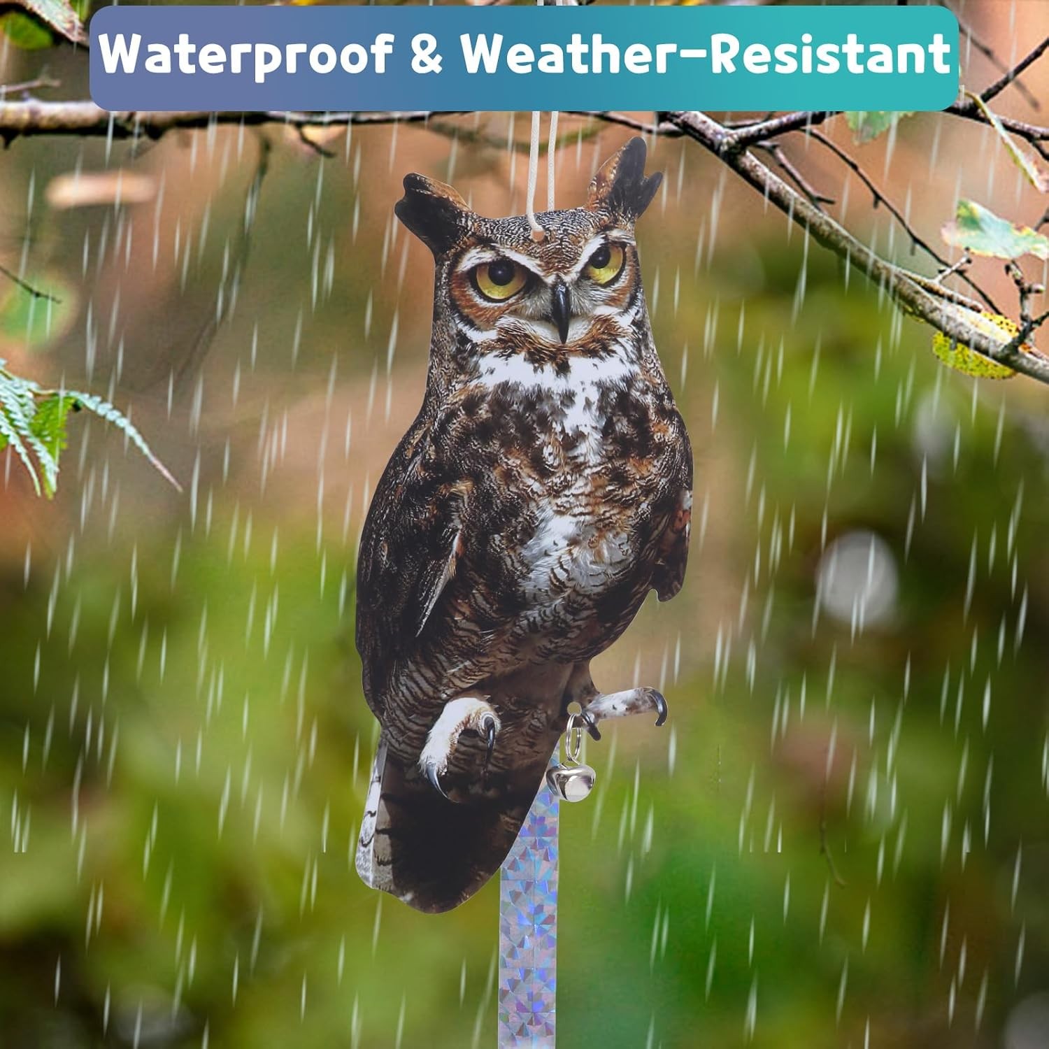 Bird Scarer, 4Pack Fake Owl Hanging to Keep Birds Away Mighty Hawks 4pcs