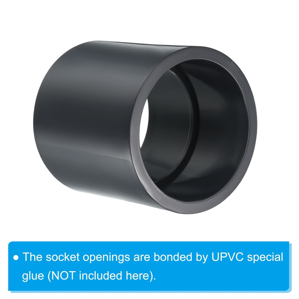 UPVC Pipe Fitting 90mm 3.54" Socket, 1pc Straight Joint, Dark Grey