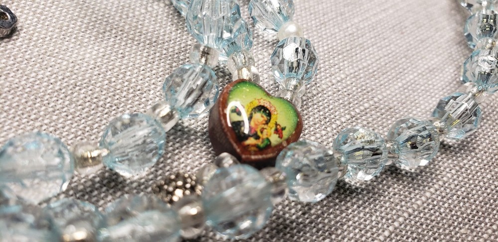 Vintage Rosary light blue beads G40