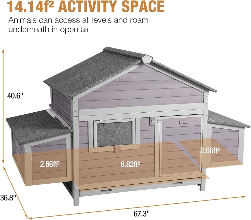 Large Chicken Coop for Outdoor- Poultry Cage with Two Nesting Boxes
