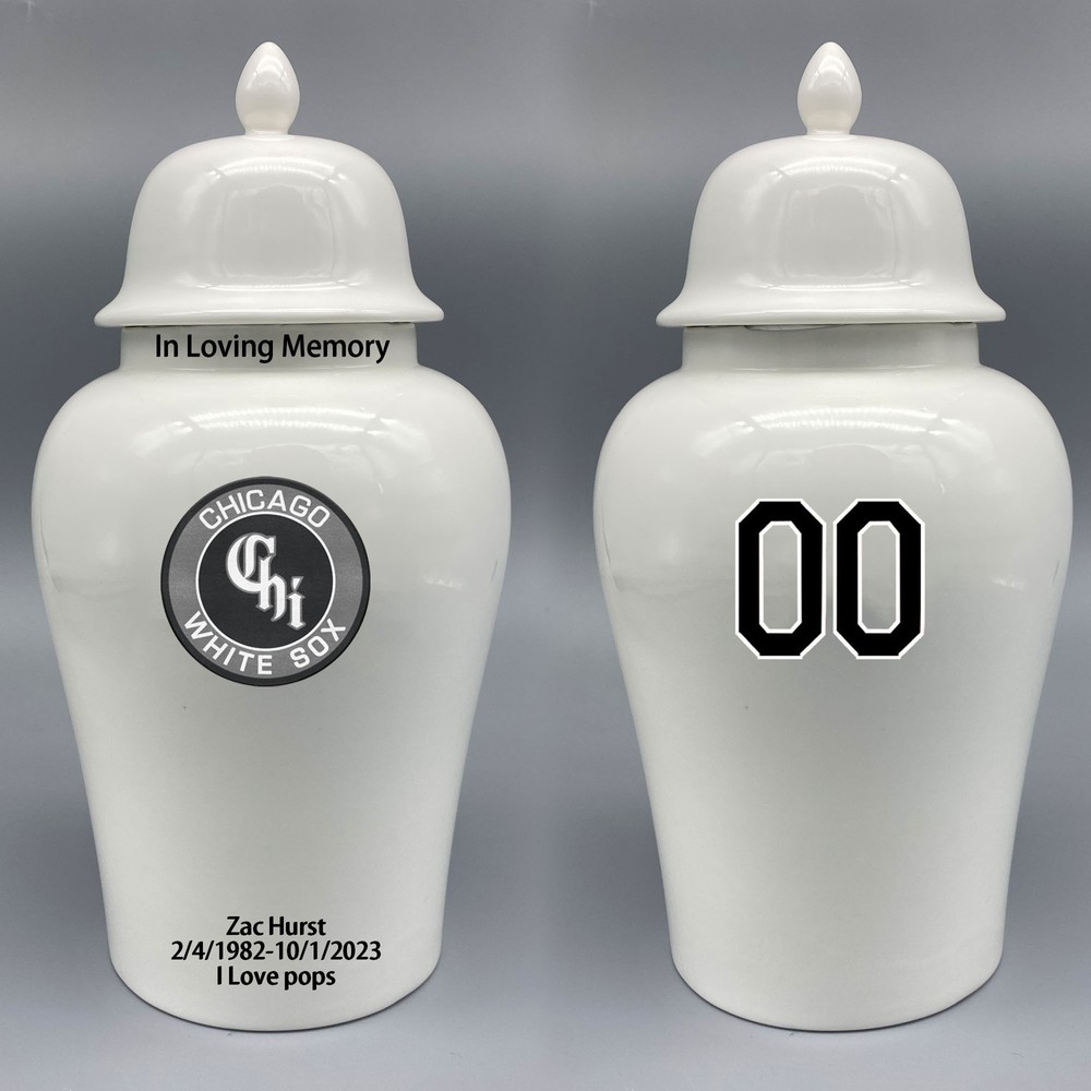 Ceramic Large Urn for Chicago White Sox Baseball Theme, Custom Text & Number