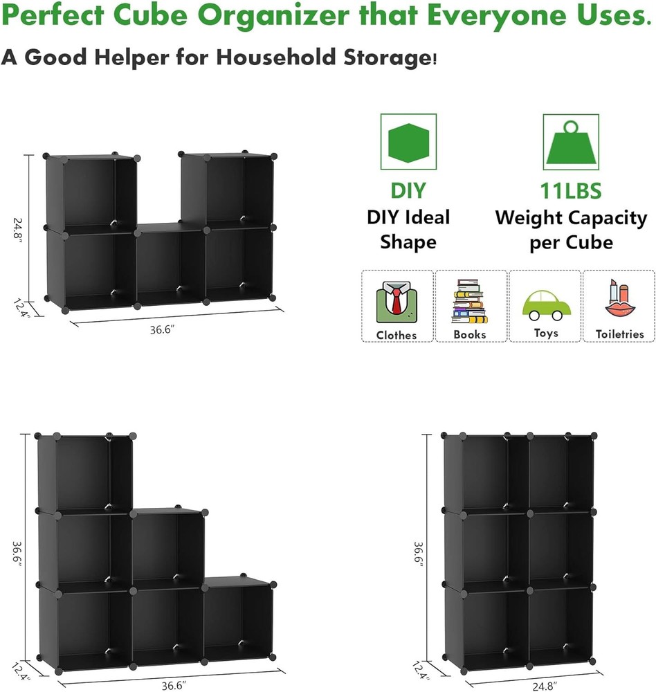 6-Cube Storage Organizer Stackable Storage Cubes Shelves Portable Bookshelf