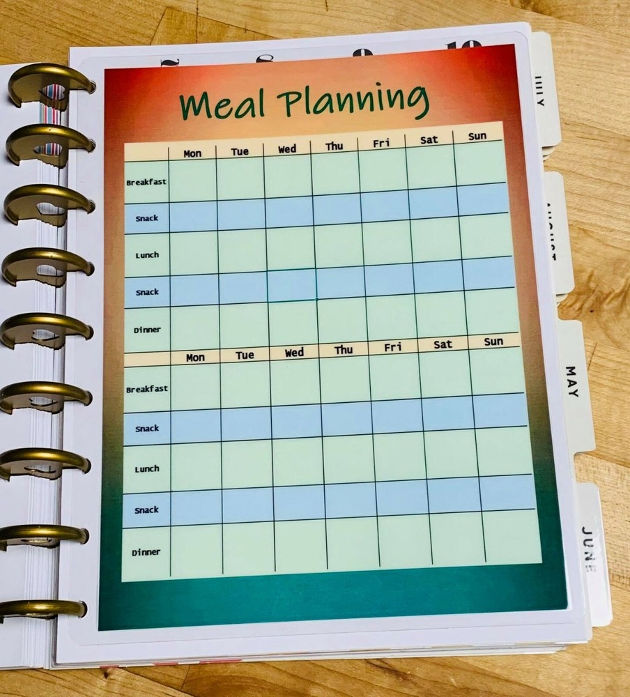 Four Week Meal Plan Two Sided Dashboard Insert for use with HAPPY Planner