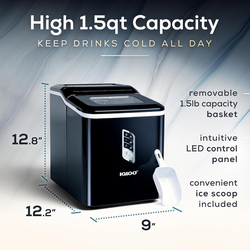 Igloo Handled Portable Ice Maker with Scoop - Ice Maker with LED Control Panel &