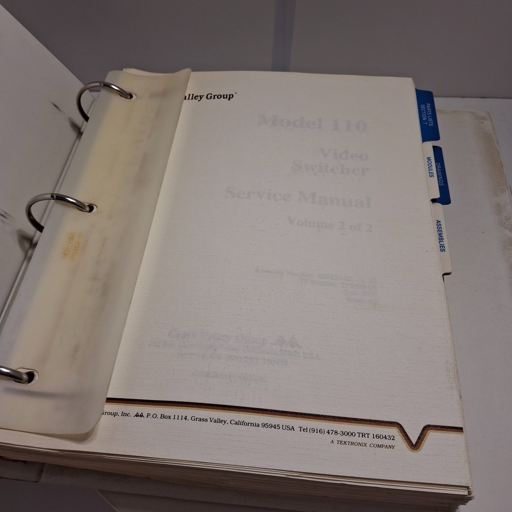 Grass Valley Model 110 Manuals 2‑Volume Set + ABC Notes + Install Planning Guide