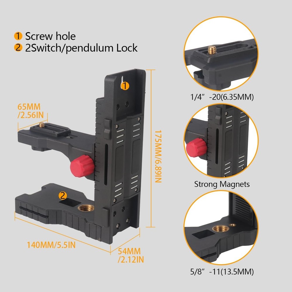 L-Shape Magnetic Bracket Laser Level Adapter, 1/4"-20 Threaded Adjustable Mag...