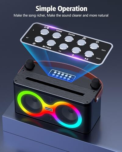 Karaoke Machine, Portable Bluetooth Speaker with 2 Wireless Microphones