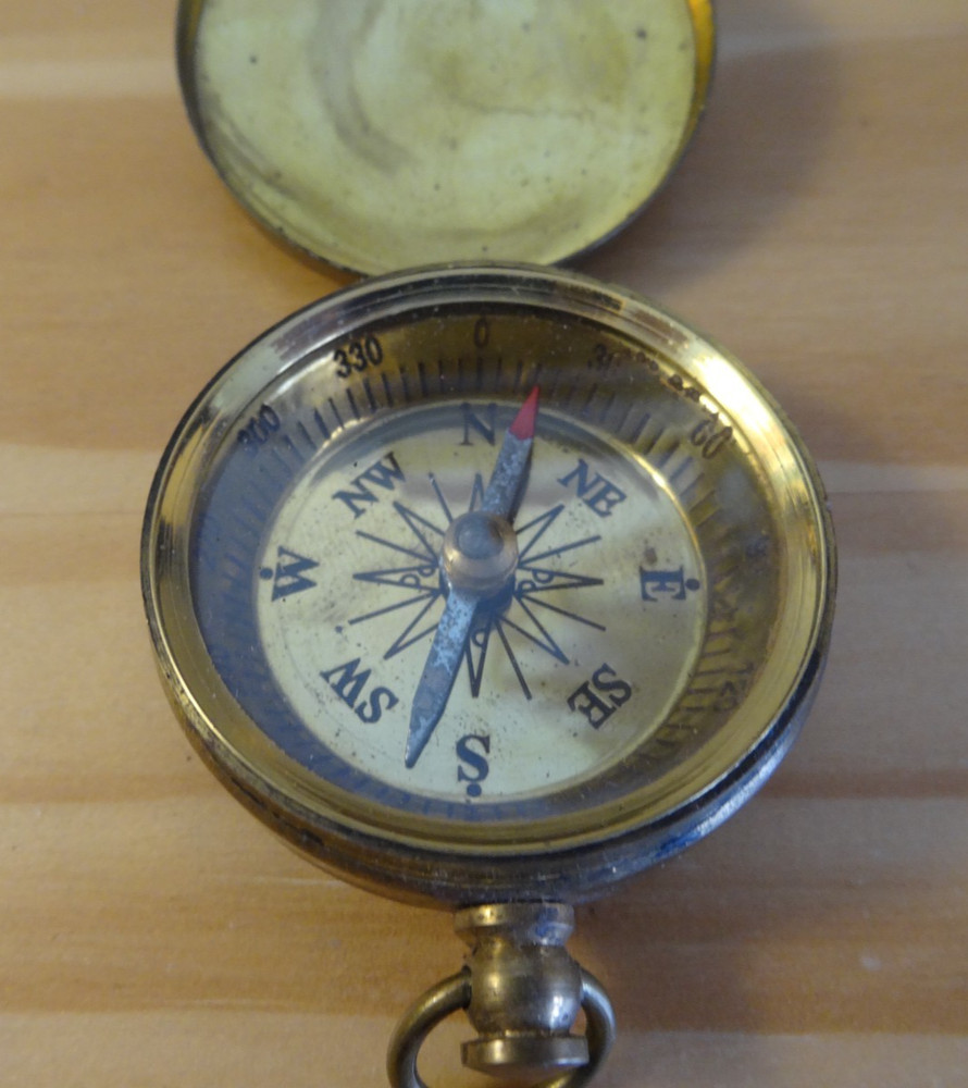 Basic Brass Compass Vintage - Pocket Size about 1.5 inch diameter