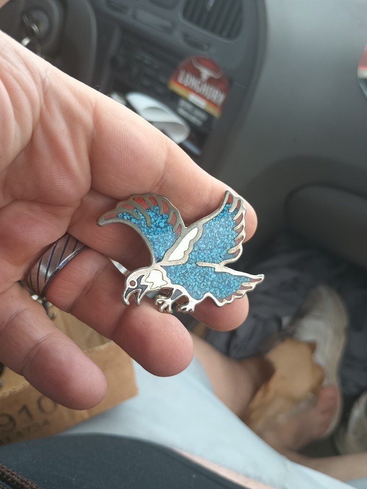 Vtg Eagle Blue And Red Bolo Tie