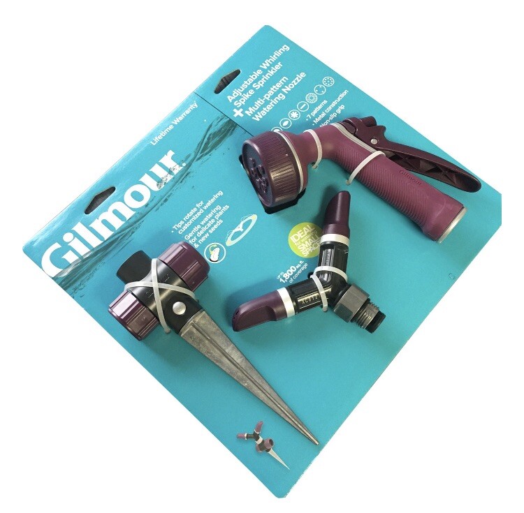 GILMOUR Adjustable Whirling Spike Sprinkler & Multi Pattern Watering Nozzle Set