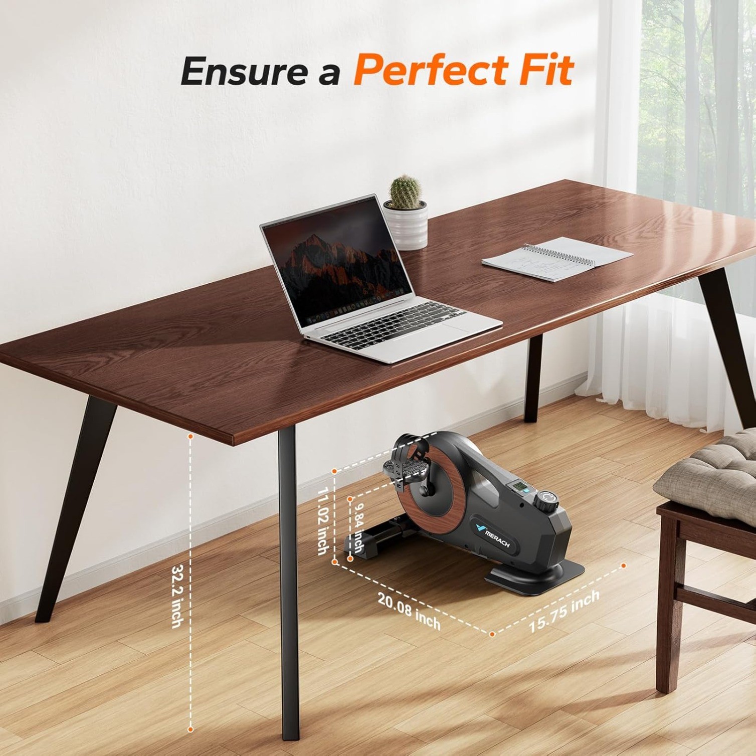 Under Desk Magnetic Bike Pedal Exerciser with 2 Resistance Bands & Non-Slip Mat