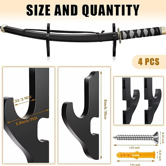 2/Set Sword Hook Wall Mount Samurai Sword Hanger Display Holder Adjustable fo...