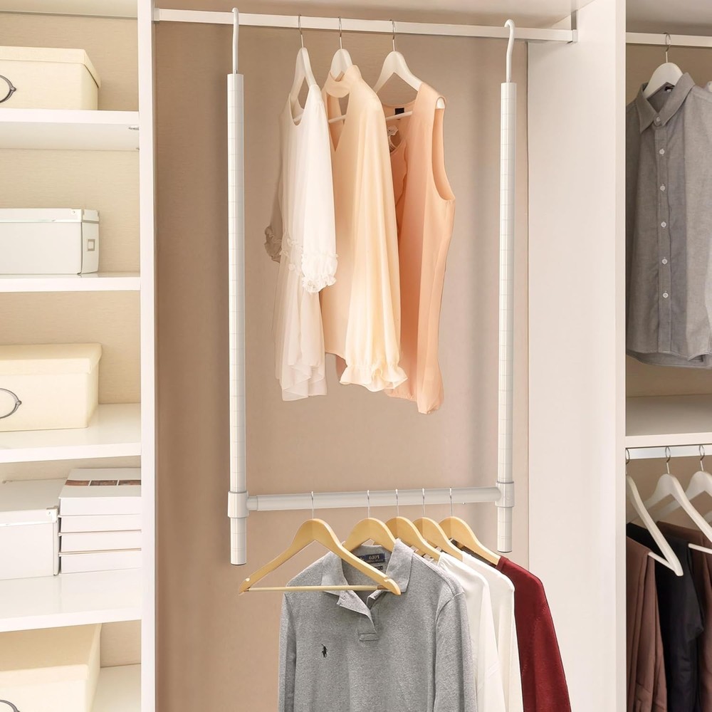 Adjustable Closet Hanging Rod, White