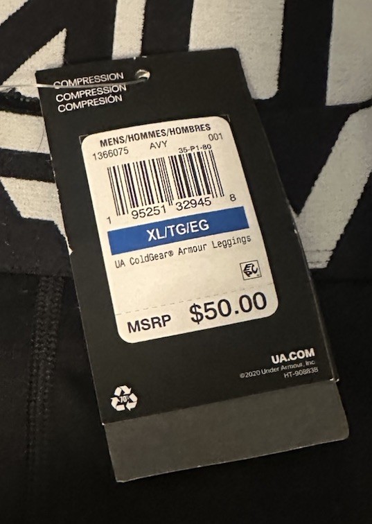 New W/Tags Under Armour 1366075 Men's ColdGear® Black Compression Leggings XL