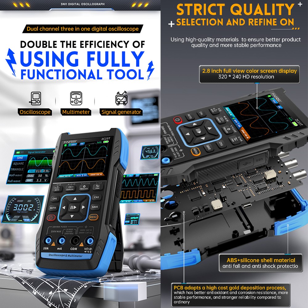 FNIRSI 2C23T Handheld Digital Oscilloscope Multimeter Function Signal Generator