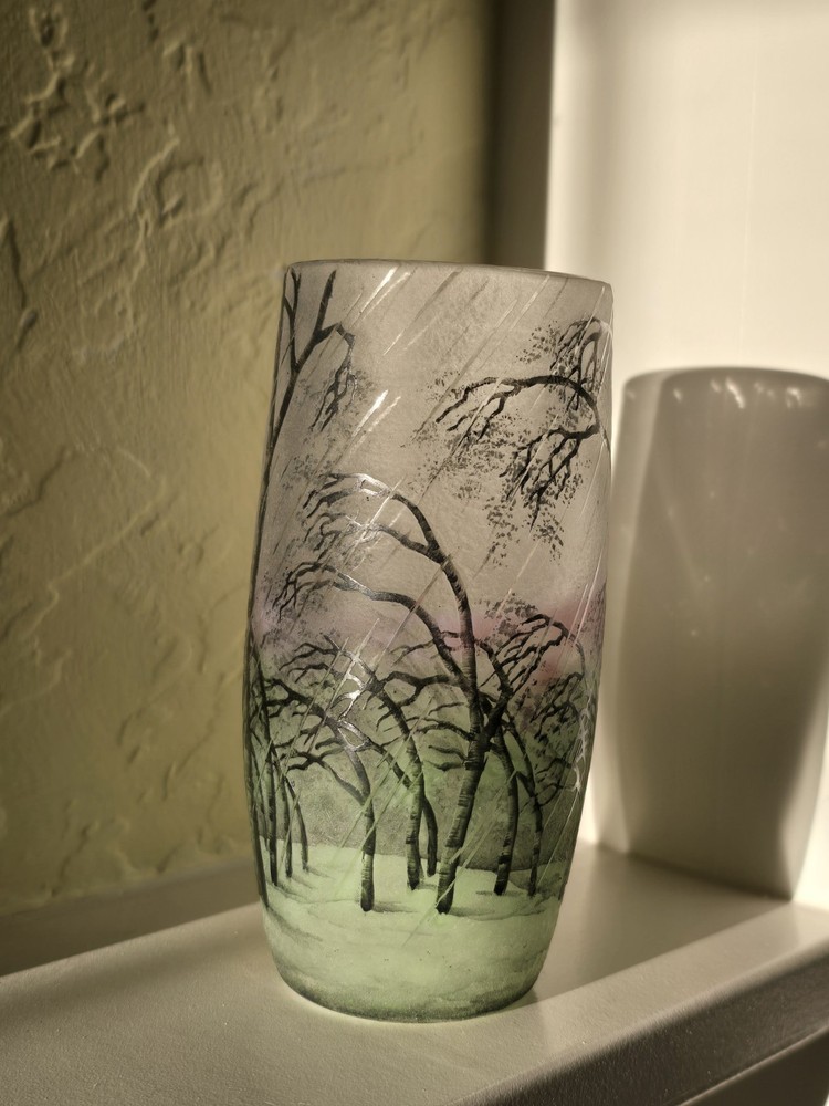 Daum Nancy "Rain Landscape" Windswept Trees and Vertical Rain. Signed.