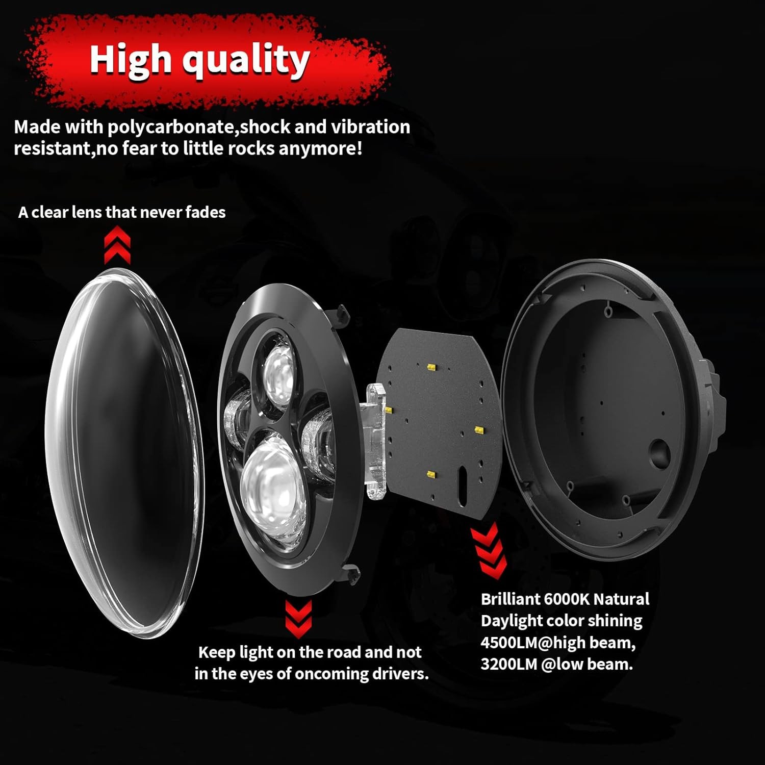 7 Inch 140W LED Headlight Hi/Lo & 2Pcs 4.5Inch 80W Fog Light for Harley Davidson