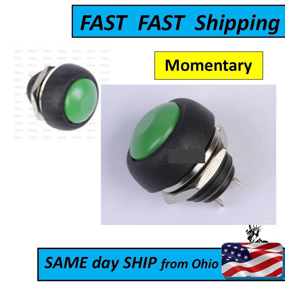 2 PACK /// GREEN Waterproof momentary Push button Mini Round Switch