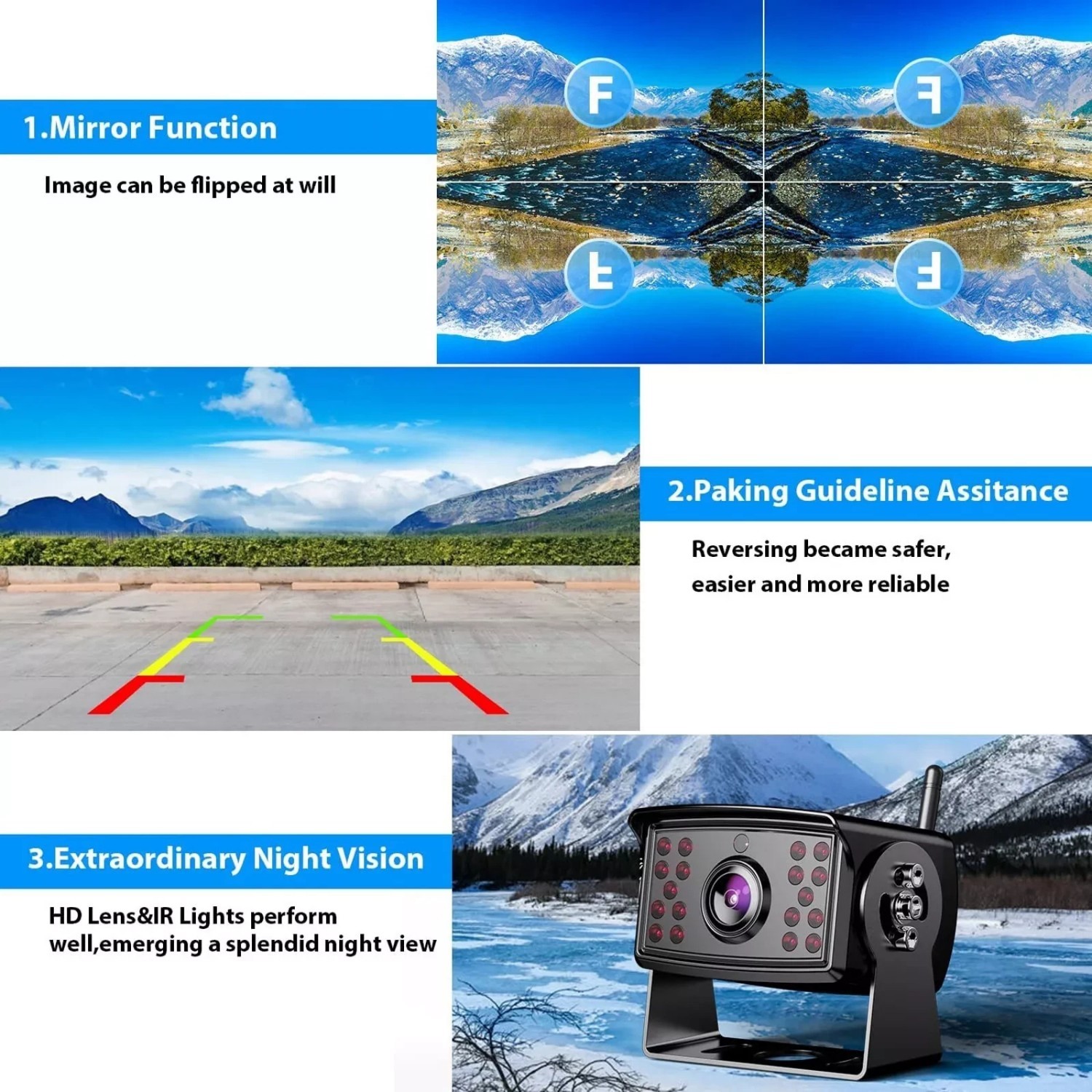 Wireless Truck RV 3x AHD 1080P Backup Camera + 10" QUAD Monitor DVR for Trailer