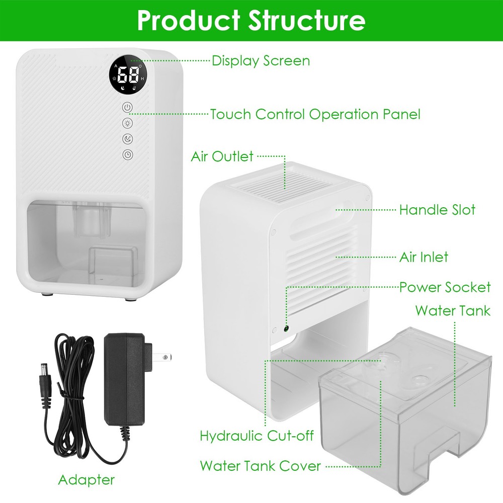 Portable 37OZ Dehumidifier with Sleep Mode & 24H Timer for Small Spaces