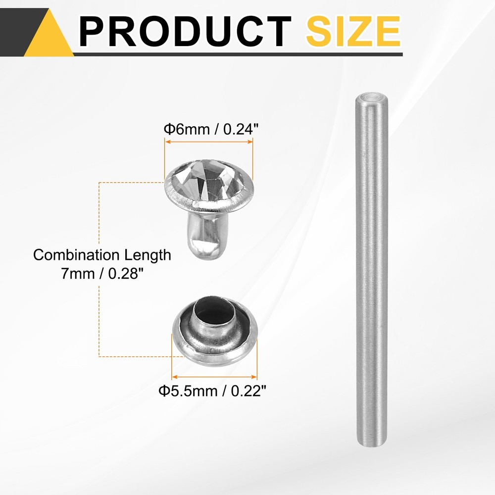 100pcs Crystal Rivets 6mm Rhinestone Stud with Installation Tool, Silver Clear