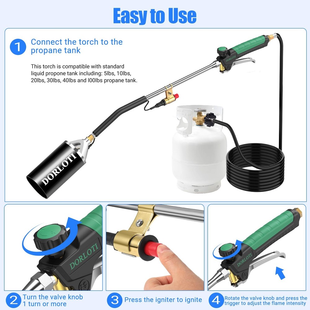 Propane Torch Weed Burner Kit Self Igniter Turbo Trigger 10FT 3600F Bag