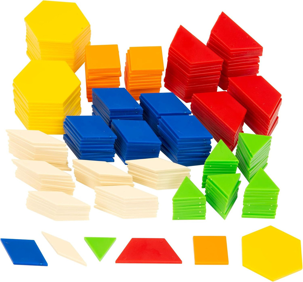 Kids First Math: Pattern Blocks Math Kit W/Activity Cards | 250 Colorful Plastic