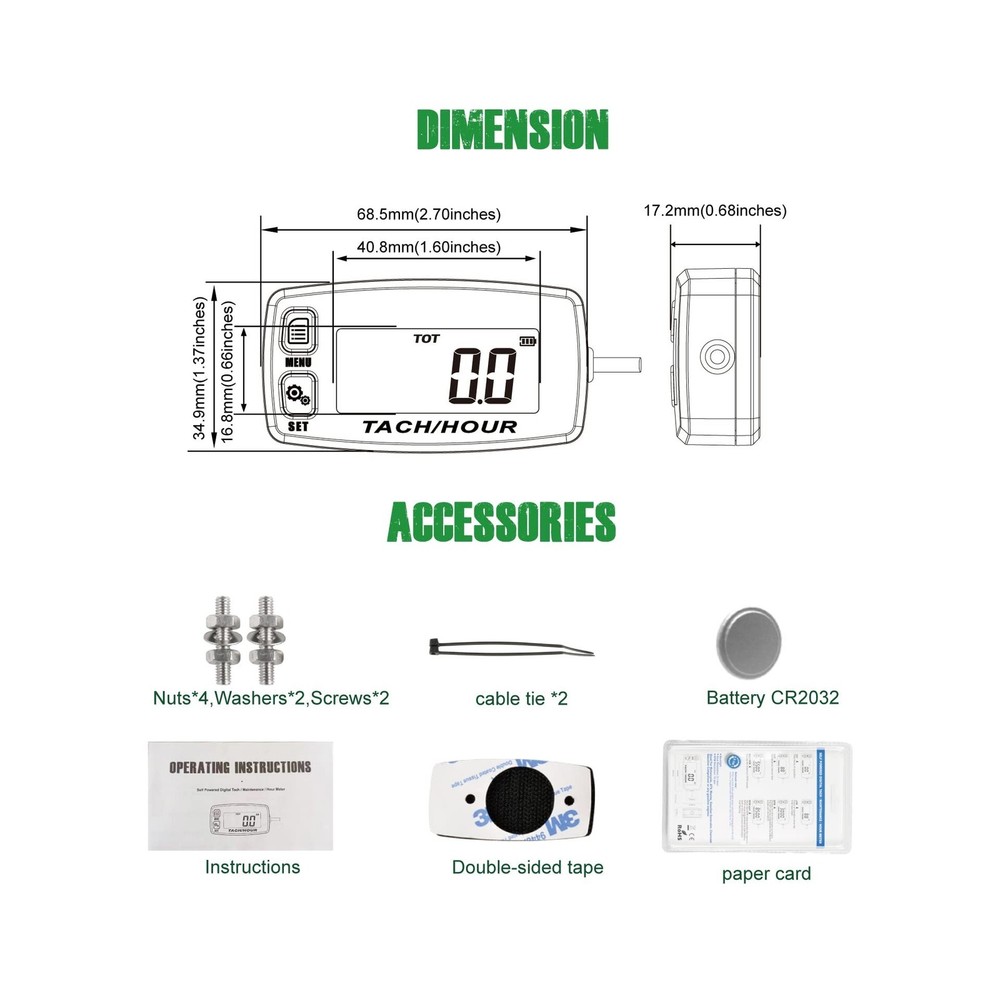 Yooreal Digital Hour Meter Tachometer, Maintenance Reminder Replace... Fast Ship