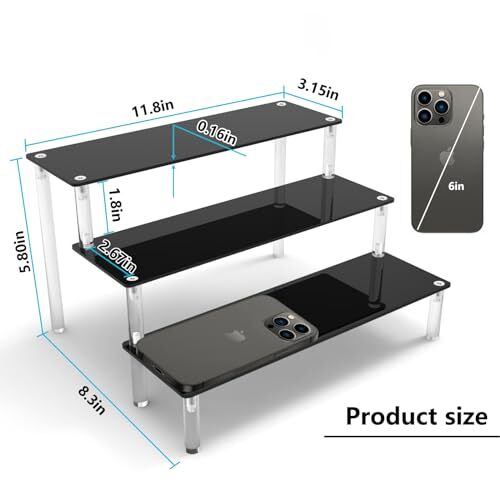 Black Acrylic Shelf Riser - 3 Tier Perfume Organizer Cologne Display Stand
