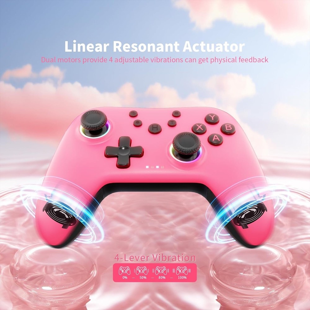 Wireless Controller for PC Switch/Android w/Dual Vibrations/Back Buttons (Pink)