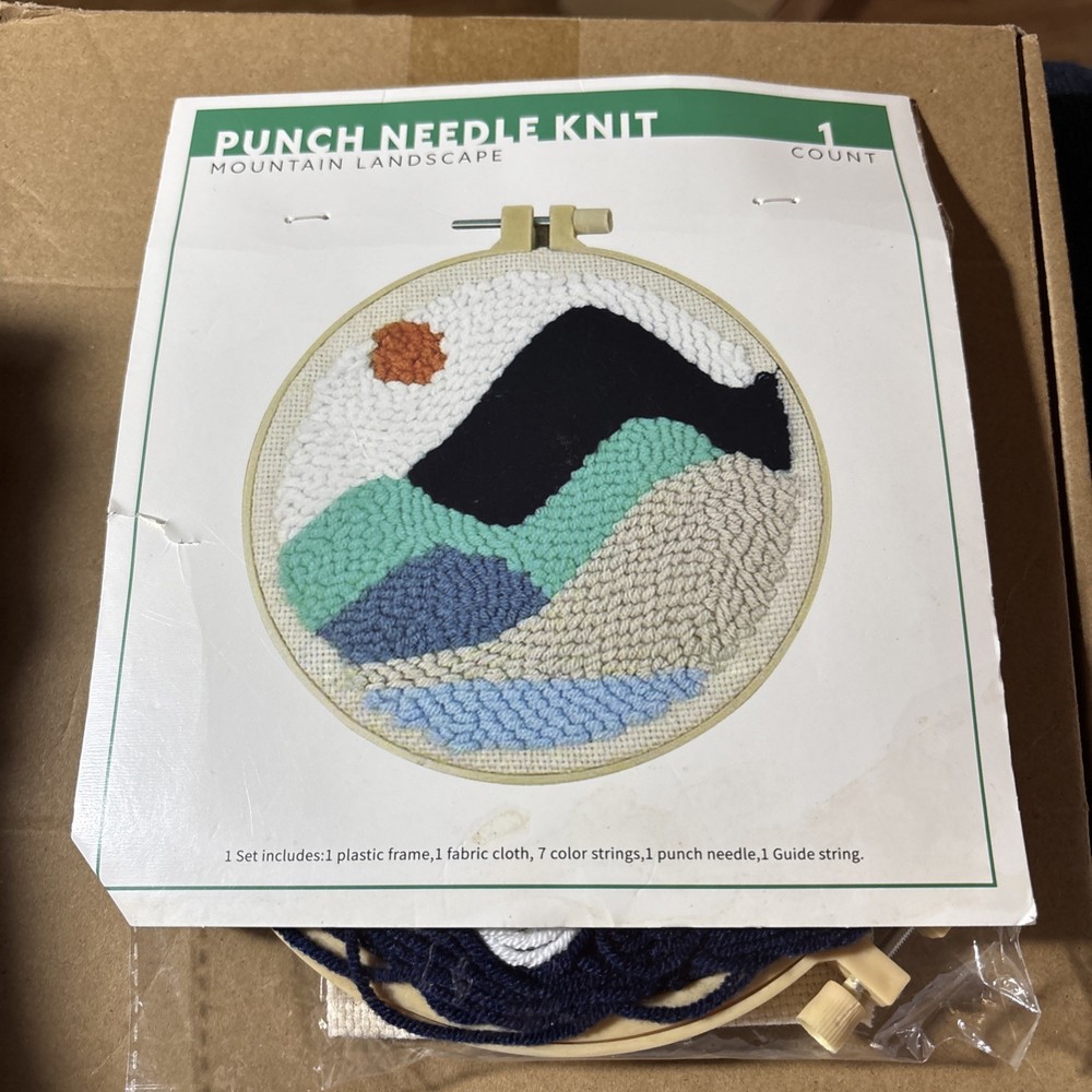 Punch Needle Kit Mountain Landscape 6@ Round Hoop Frame Punch Needle String