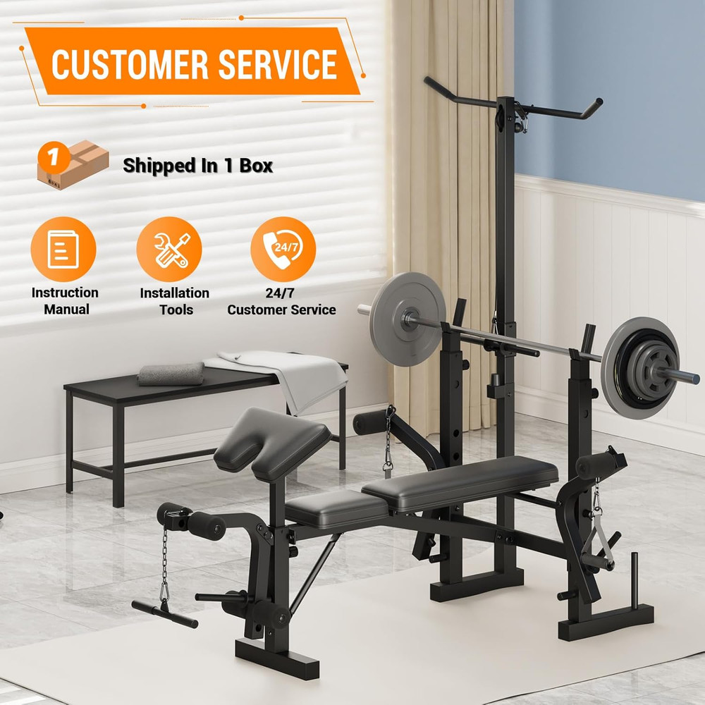 Adjustable Weight Bench, Foldable Flat Incline Decline Workout Bench & All-In-On