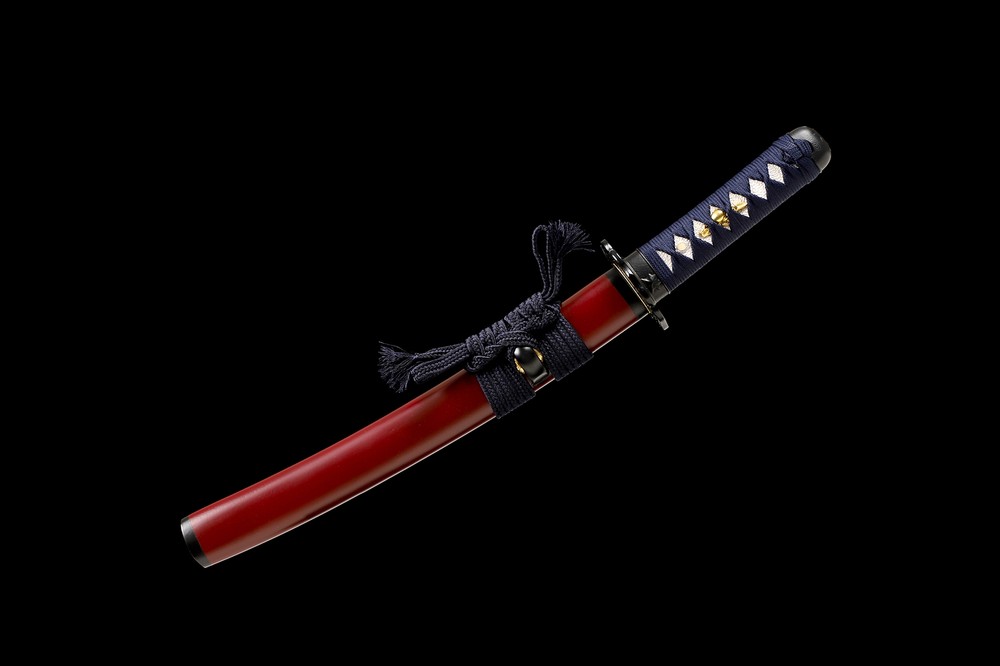 Japanese Tanto Sword Samurai Katana Clay Tempered Sharp Red Saya Razor Sharp