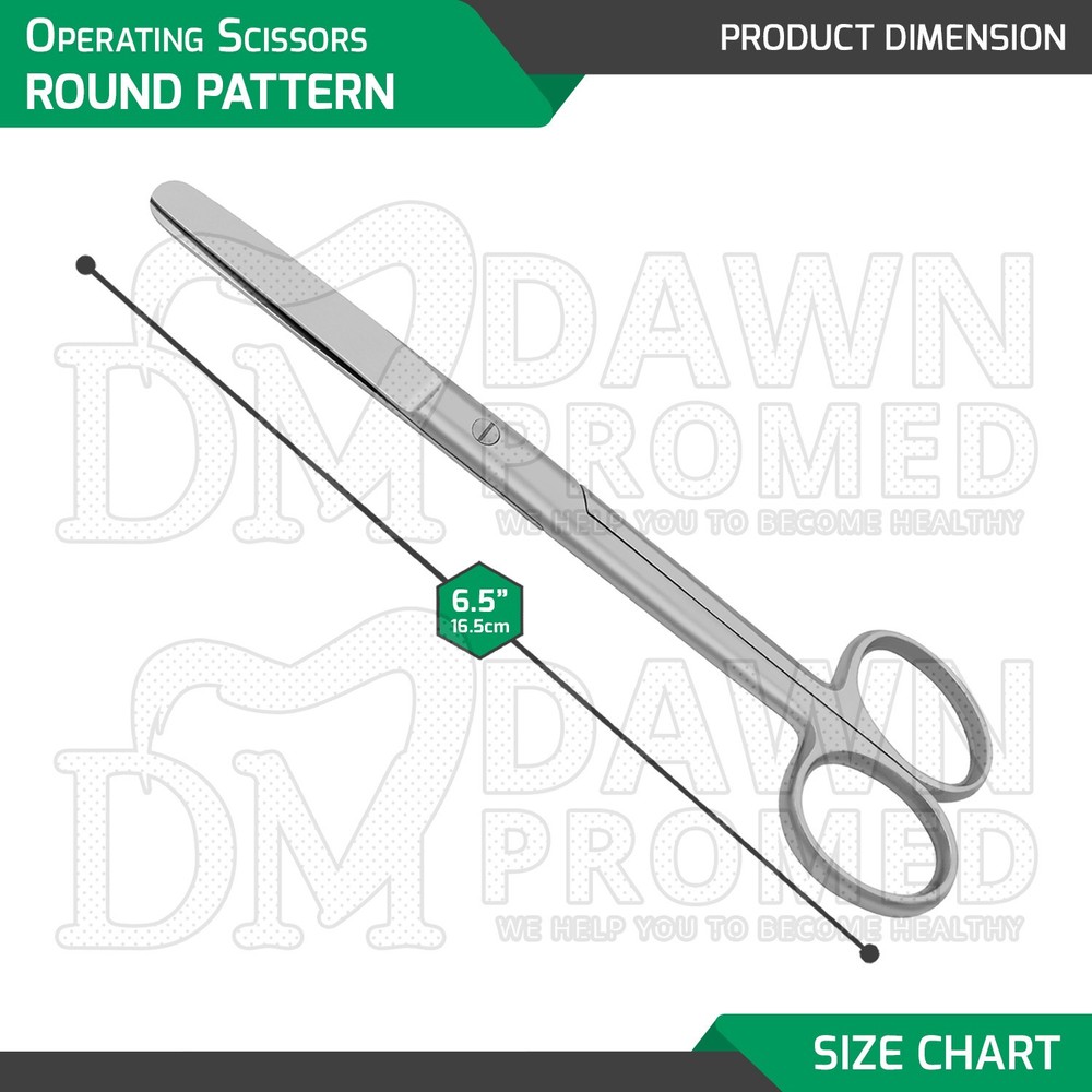 Operating Scissors 6.5" Straight Blunt Blunt Round Pattern Surgical Instruments