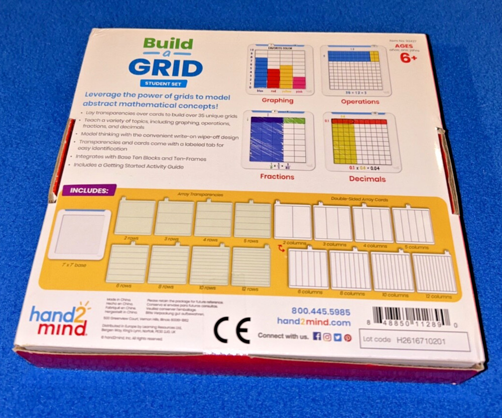 Hand2Mind Build-A-Grid Student Set Math Wipe Off Transparency Teaching Tool