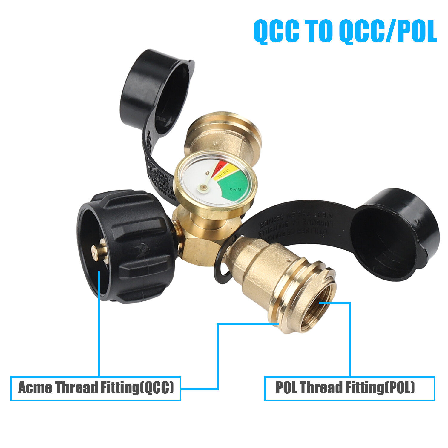 Propane Tank Y Splitter Adapter 2 Way LP Gas Tee Connector with Gauge