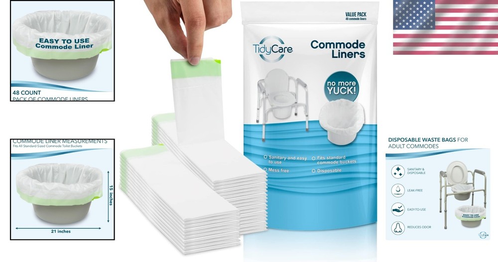 48-Pack Bedside Commode Liners | Universal Fit, Leak-Proof, Disposable Bags