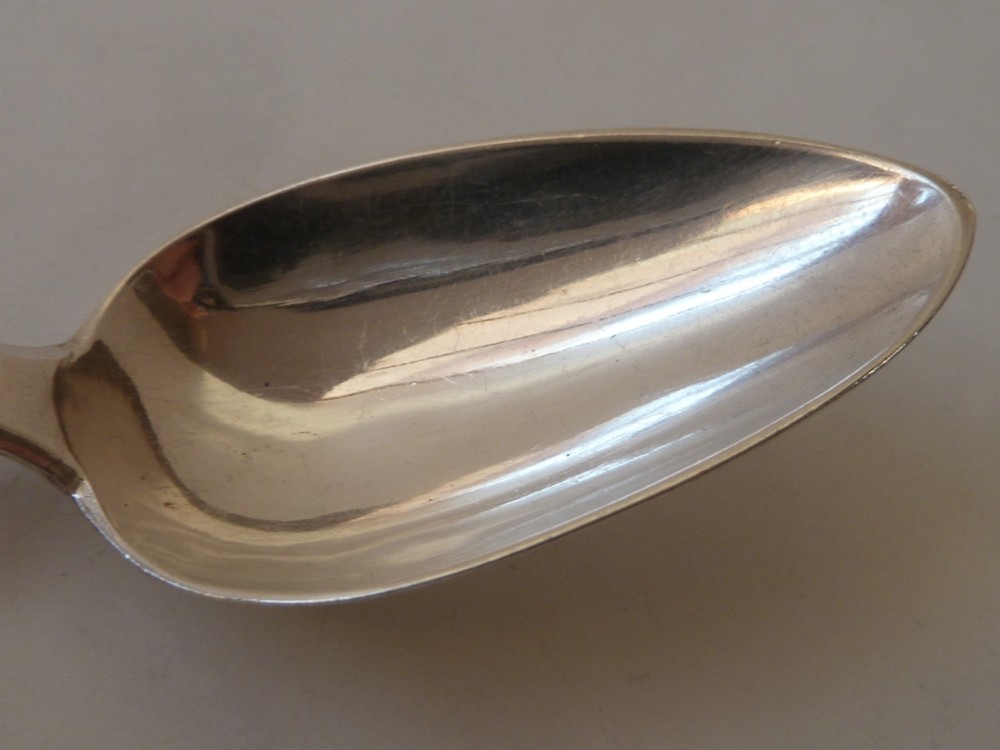 FOUR RUSSIAN 84 SILVER DESSERT SPOONS, MOSCOW 1841, "BK" MAKER, SHELL DESIGN