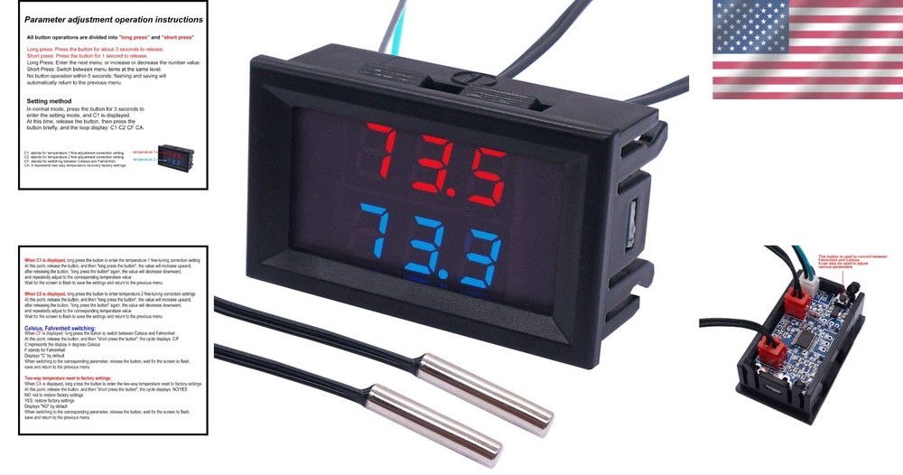 High Accuracy Adjustable Digital Thermometer - Celsius & Fahrenheit Dual Display