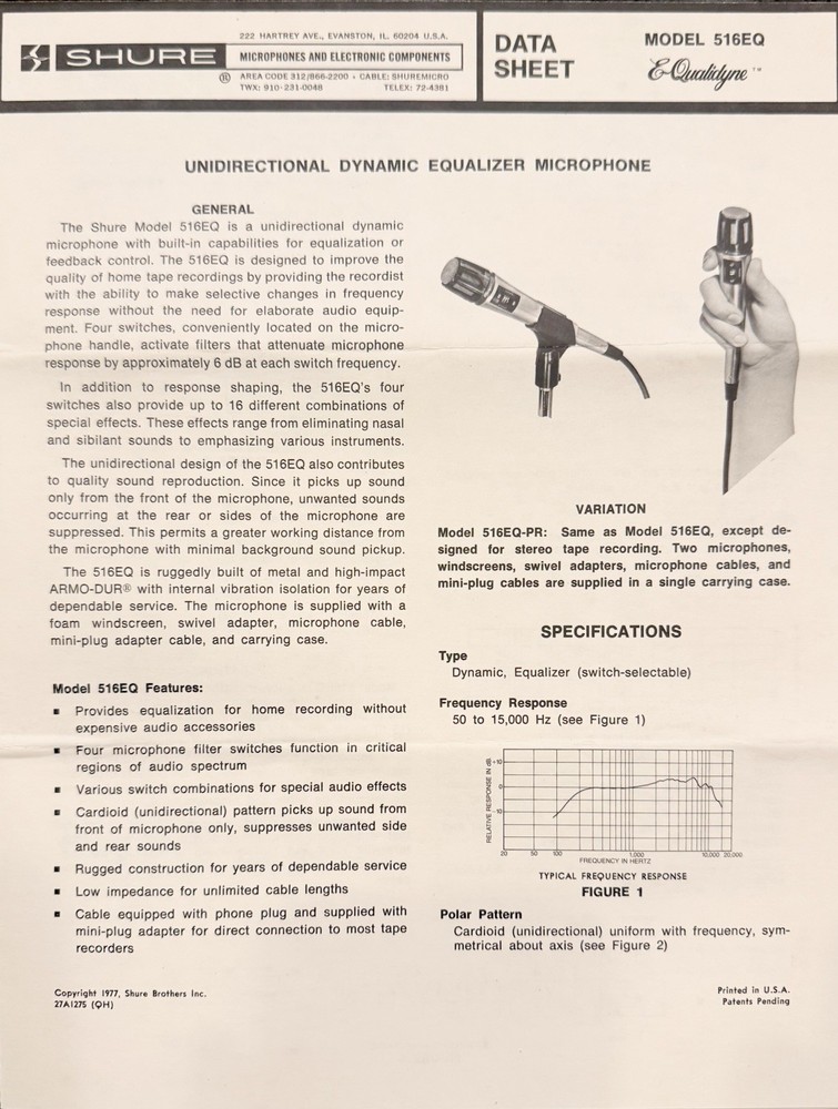 Shure 516EQ Dynamic Cardiod Microphone