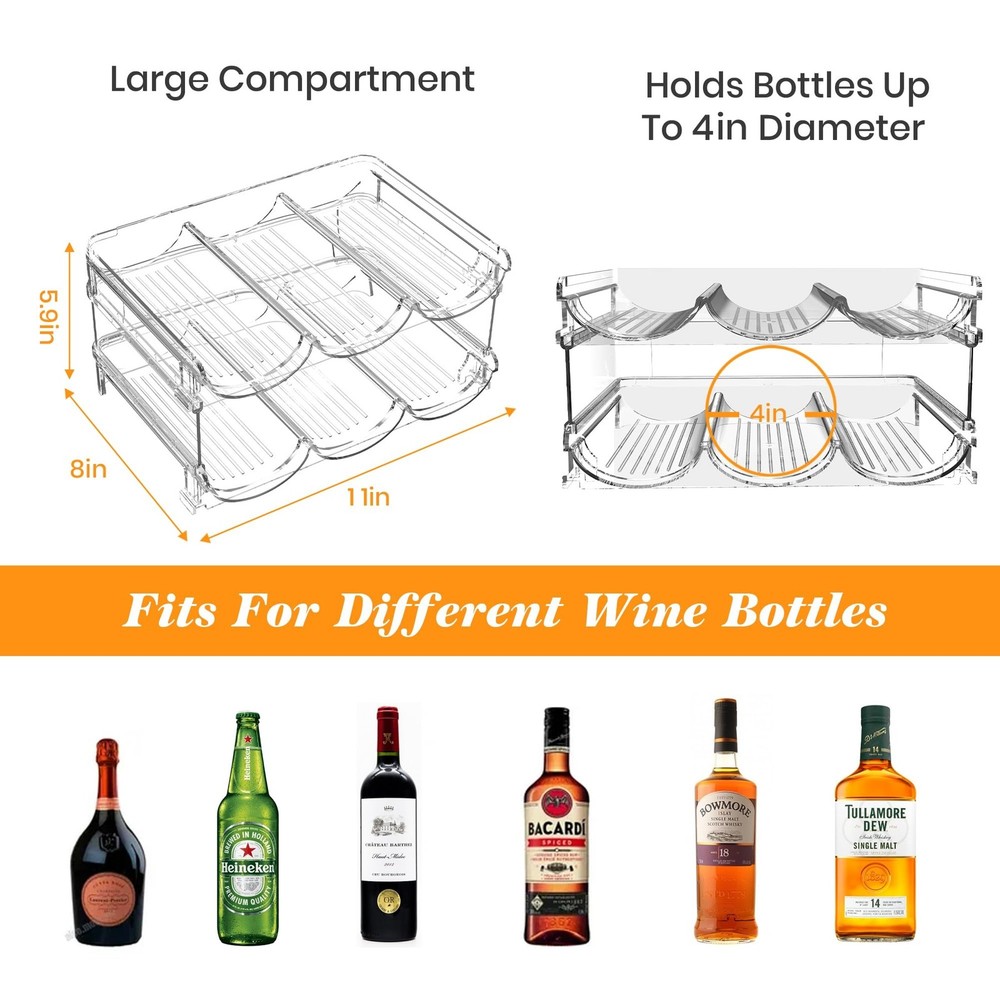 Plastic Stackable Wine Rack for Refrigerator, 2 Tier Large Capacity Water Bot...
