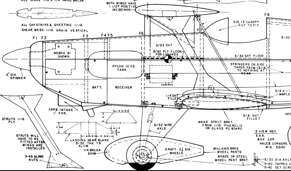 EAA ACRO SPORT Biplane PLAN + Construction Article to Build 43” RC Model Plane
