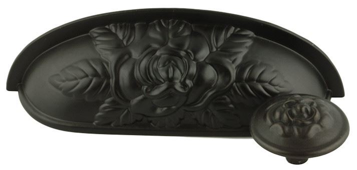 3-3/4" Old Rose Pattern Cup Pull Oil Rubbed Bronze