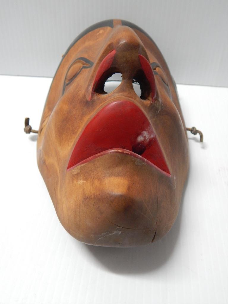 VINTAGE NW COAST SALISH INDIAN ALDER WOLF TRANSFORMATION MASK - V. MOON