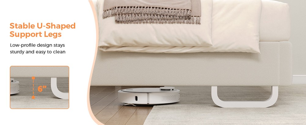 Easy Assembly Upholstered Beige Bed Adjustable Headboad With LED Light