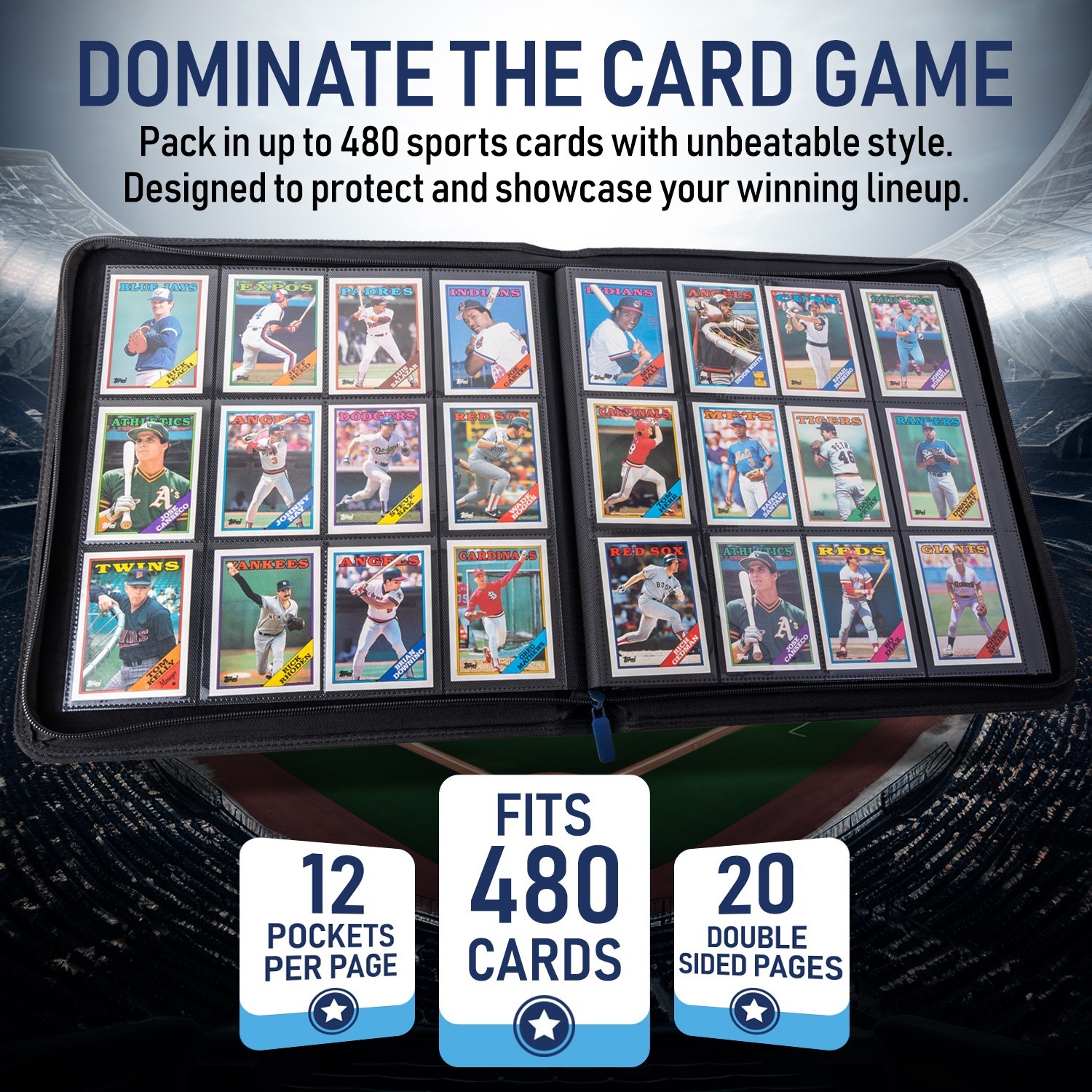 Premium 12 Pocket Sideload Trading Card Binder, 480 Cards for Sports, TCG & MTG.