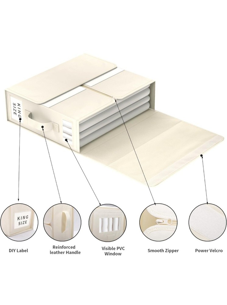 BettMorrow 6 Pack Bed Sheet Bedding Storage Boxes Beige Foldable Organizers