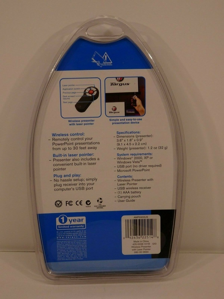 NEW Targus Wireless Presenter With Laser Pointer (AMP0302US)